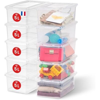 Iris Ohyama 10 Cajas de Almacenaje Plástico Versátiles con Tapa, 5L, Transparente, Cierre fácil, Apilable, para Armario, Estante, Aula, Organizadora, Ropa, Zapatos, Libre de BPA, CNL-5 Iris Ohyama 10 Cajas de Almacenaje Plástico Versátiles con Tapa, 5L, Transparente, Cierre fácil, Apilable, para Armario, Estante, Aula, Organizadora, Ropa, Zapatos, Libre de BPA, CNL-5