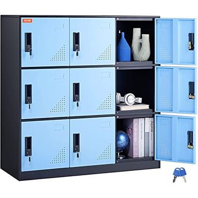 VEVOR Armario de metal gabinete de 9 puertas con ranura para tarjetas casilleros para empleados con llaves carga de 66 libras casilleros de almacenamiento para oficina, hogar, escuela, gimnasio, negro VEVOR Armario de metal gabinete de 9 puertas con ranura para tarjetas casilleros para empleados con llaves carga de 66 libras casilleros de almacenamiento para oficina, hogar, escuela, gimnasio, negro