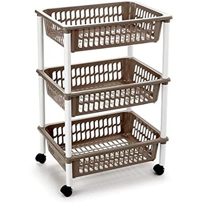 AC Carrito verdulero Modelo PLFT de plástico con 3 Niveles y Ruedas, cestas apilables portaobjetos, Frutas, Verduras, Cocina, baño (Marrón Topo 61 x 40 x 30 cm) AC Carrito verdulero Modelo PLFT de plástico con 3 Niveles y Ruedas, cestas apilables portaobjetos, Frutas, Verduras, Cocina, baño (Marrón Topo 61 x 40 x 30 cm)