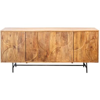 DRW Aparador de Madera con 4 Puertas y Patas de Metal Natural y Negro 175x38x80cm DRW Aparador de Madera con 4 Puertas y Patas de Metal Natural y Negro 175x38x80cm