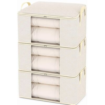 Naapesi 3 Unidades Bolsas de Almacenamiento Plegables y Apilables para Ropa, Edredones, con Asas Reforzadas y Cremallera Doble, Caja Organizadora para Armario y Debajo de la Cama 55x35x25cm (Beis) Naapesi 3 Unidades Bolsas de Almacenamiento Plegables y Apilables para Ropa, Edredones, con Asas Reforzadas y Cremallera Doble, Caja Organizadora para Armario y Debajo de la Cama 55x35x25cm (Beis)