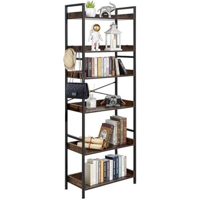 VEVOR Estantería Independiente Rectangular, 6 Niveles, Estilo Escalera Vintage con Estructura Metálica, con Estantes Abiertos, para Sala de Estar, Dormitorio, Cocina, Oficina, Marrón Rústico VEVOR Estantería Independiente Rectangular, 6 Niveles, Estilo Escalera Vintage con Estructura Metálica, con Estantes Abiertos, para Sala de Estar, Dormitorio, Cocina, Oficina, Marrón Rústico