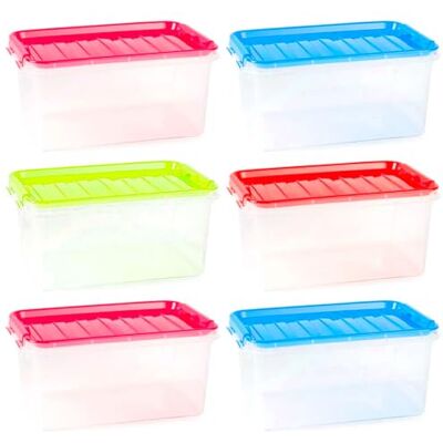 AC Pk de 6 Cajas de ordenión de plástico Transparente con asa, Nº 26. Contenedor para almenar Libros, Ropa, Mantas. Capidad 8 litros. Dimensiones Aprox: 15,5 x 34 x 22,5 cm (Surt) AC Pk de 6 Cajas de ordenión de plástico Transparente con asa, Nº 26. Contenedor para almenar Libros, Ropa, Mantas. Capidad 8 litros. Dimensiones Aprox: 15,5 x 34 x 22,5 cm (Surt)