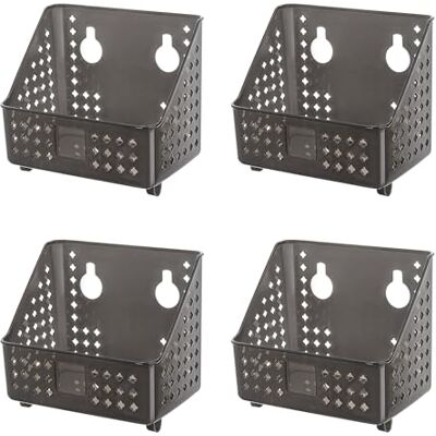 Cetomo Cestas colgantes de plástico con agujeros, cajas de almacenamiento montadas en la pared, organizador de estante con ganchos, para baño, ducha, 4 unidades, color negro transparente (19,7 x 13 x Cetomo Cestas colgantes de plástico con agujeros, cajas de almacenamiento montadas en la pared, organizador de estante con ganchos, para baño, ducha, 4 unidades, color negro transparente (19,7 x 13 x