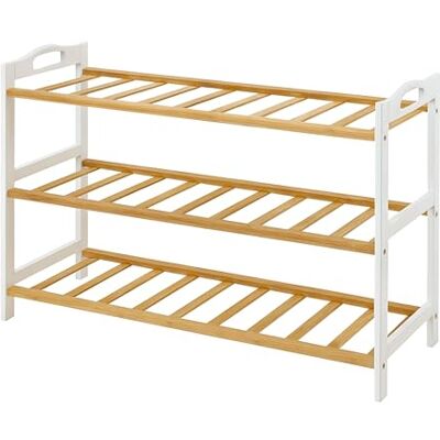 Relaxdays Estante para Zapatos , HBT: 48 x 70 x 25 cm, bambú, 3 Niveles, para 9 Pares, Zapatero, marrón/Blanco Relaxdays Estante para Zapatos , HBT: 48 x 70 x 25 cm, bambú, 3 Niveles, para 9 Pares, Zapatero, marrón/Blanco