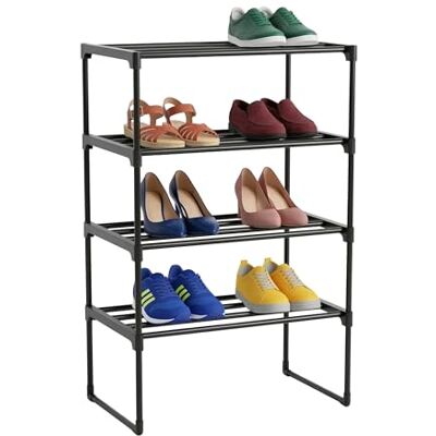 Relaxdays Zapatero, 4 Niveles, Sistema de Montaje, HBT: 72x42,5x30 cm, Estante metálico, Estante de Tela, Negro Relaxdays Zapatero, 4 Niveles, Sistema de Montaje, HBT: 72x42,5x30 cm, Estante metálico, Estante de Tela, Negro