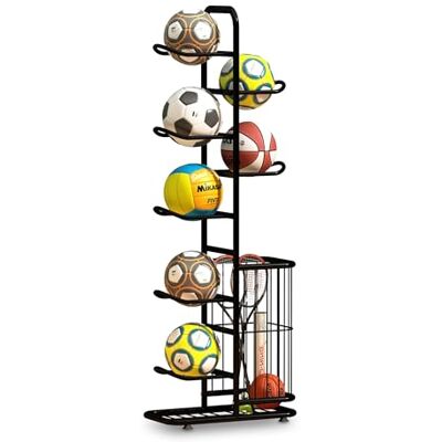 Relaxdays Soporte para balones , 7 balones, con Cesta, Metal, 146 x 58 x 23,5 cm, para Baloncesto y fútbol, Negro Relaxdays Soporte para balones , 7 balones, con Cesta, Metal, 146 x 58 x 23,5 cm, para Baloncesto y fútbol, Negro