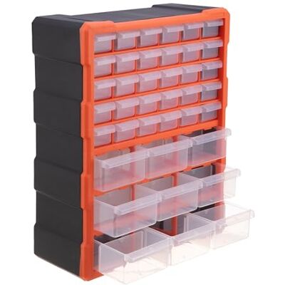 Relaxdays cajonera de plástico con 39 cajones, Montaje en Pared o de pie, 47x38x16 cm, Negro/Naranja Relaxdays cajonera de plástico con 39 cajones, Montaje en Pared o de pie, 47x38x16 cm, Negro/Naranja