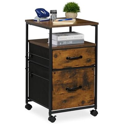 Relaxdays Cajonera Oficina con Ruedas, 2 Cajones, Archivador Colgante, Estilo Industrial, 68x40x40 cm, Marrón y Negro Relaxdays Cajonera Oficina con Ruedas, 2 Cajones, Archivador Colgante, Estilo Industrial, 68x40x40 cm, Marrón y Negro