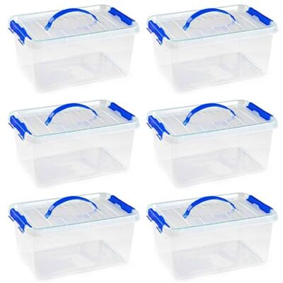 AC Pk de 6 Cajas de ordenión de plástico Transparente con asa Nº 22. Contenedor para almenar Libros, Ropa, Mantas. Capidad 8 litros. Dimensiones Aprox.: 15,5 x 34 x 22,5 cm AC Pk de 6 Cajas de ordenión de plástico Transparente con asa Nº 22. Contenedor para almenar Libros, Ropa, Mantas. Capidad 8 litros. Dimensiones Aprox.: 15,5 x 34 x 22,5 cm