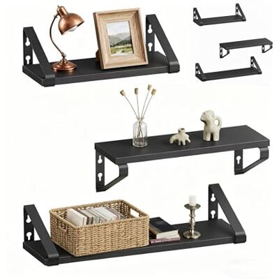 Relaxdays Juego de 6 estantes de Pared en Madera y Metal, 30/35/40 cm, Negro, para Libros y decoración Relaxdays Juego de 6 estantes de Pared en Madera y Metal, 30/35/40 cm, Negro, para Libros y decoración