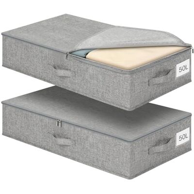 Romon Contenedor de Almacenaje para Debajo de Cama, 50L (76x40x17cm) Organizador de Canape con Cremallera Bidireccional, Plegable de Tela Lino Grueso con Tapa, para Zapatos y Edredones, Gris Romon Contenedor de Almacenaje para Debajo de Cama, 50L (76x40x17cm) Organizador de Canape con Cremallera Bidireccional, Plegable de Tela Lino Grueso con Tapa, para Zapatos y Edredones, Gris