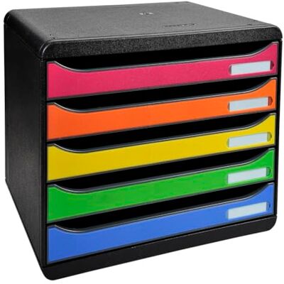 Exacompta Módulo individual con 5 cajones para documentos A4 + con tope de seguridad y porta etiquetas 270x355x271 mm BIG-BOX PLUS HORIZON Negro/multicolor Exacompta Módulo individual con 5 cajones para documentos A4 + con tope de seguridad y porta etiquetas 270x355x271 mm BIG-BOX PLUS HORIZON Negro/multicolor