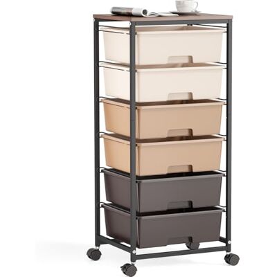 KINGRACK Cajonera con Ruedas con 6 Cajones Grandes y Estantes Carrito Organizador para Oficinas, Habitaciones Infantiles y Salas de Manualidades (Marrón) KINGRACK Cajonera con Ruedas con 6 Cajones Grandes y Estantes Carrito Organizador para Oficinas, Habitaciones Infantiles y Salas de Manualidades (Marrón)