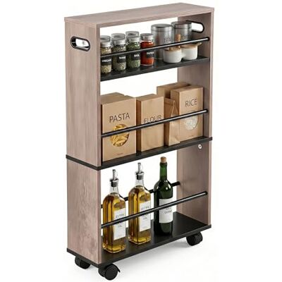 Relaxdays Carrito para nichos, 80x15x45 cm, estantería Estrecha baño/Cocina, 4 baldas, Ruedas, 2 Asas, Negro/Gris Relaxdays Carrito para nichos, 80x15x45 cm, estantería Estrecha baño/Cocina, 4 baldas, Ruedas, 2 Asas, Negro/Gris