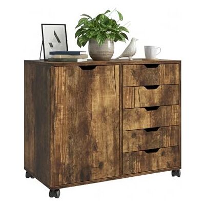 Relaxdays Contenedor rodante , 5 cajones y 2 estantes, H x A x F: 65 x 78 x 40 cm, archivador con Ruedas, Oficina, marrón Relaxdays Contenedor rodante , 5 cajones y 2 estantes, H x A x F: 65 x 78 x 40 cm, archivador con Ruedas, Oficina, marrón
