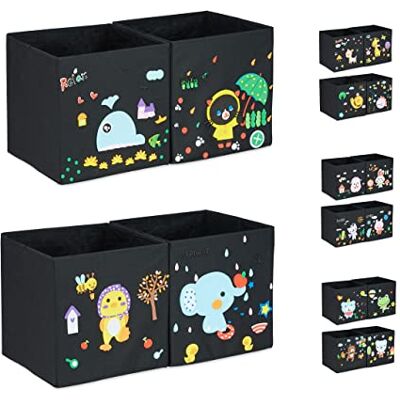 Relaxdays Cajas Almacenamiento Infantil, Set 4, Autoadhesivos Gomaespuma Decorar, Adornar Cajas, Diseño C, Multicolor Relaxdays Cajas Almacenamiento Infantil, Set 4, Autoadhesivos Gomaespuma Decorar, Adornar Cajas, Diseño C, Multicolor