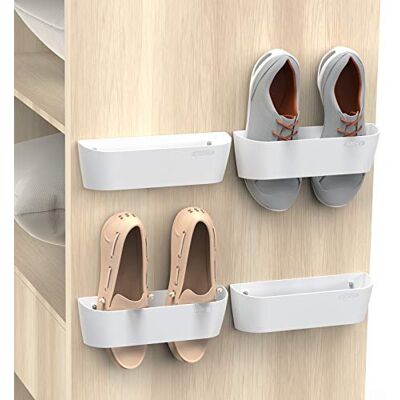 Yocice Zapatero montado en la pared con tiras adhesivas para colgar, organizador de almacenamiento de zapatos de plástico, perchas de zapatos de puerta (SM03-blanco-4) Yocice Zapatero montado en la pared con tiras adhesivas para colgar, organizador de almacenamiento de zapatos de plástico, perchas de zapatos de puerta (SM03-blanco-4)