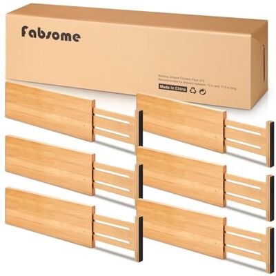 Fabsome Organizadores de cajones de tocador, paquete de 6 unidades, 4.65 pulgadas de alto, ajustables de 17 a 22 pulgadas, separadores de cajones de bambú para ropa de bebé, separadores de madera para Fabsome Organizadores de cajones de tocador, paquete de 6 unidades, 4.65 pulgadas de alto, ajustables de 17 a 22 pulgadas, separadores de cajones de bambú para ropa de bebé, separadores de madera para