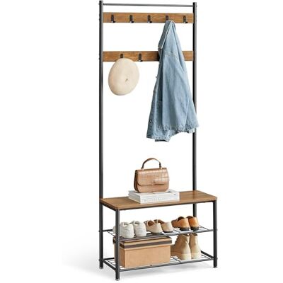 VASAGLE Perchero con Estante para Zapatos, Mueble de Entrada con Banco, 3 en 1, Marco de Acero, para Entrada y Pasillo, 32 x 70 x 177 cm, Estilo Industrial, marrón castaño y Negro VASAGLE Perchero con Estante para Zapatos, Mueble de Entrada con Banco, 3 en 1, Marco de Acero, para Entrada y Pasillo, 32 x 70 x 177 cm, Estilo Industrial, marrón castaño y Negro