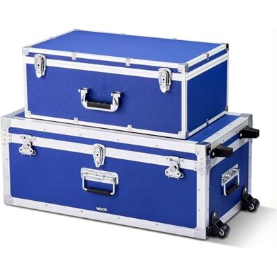 VEVOR Cajas de Transporte y Almacenamiento, Juego de 2 Piezas, Grande 763 x 392 x 312 mm con Ruedas, Pequeña 600 x 350 x 240 mm, Caja de Madera con Asas Metálicas Cerradura, para Viajes Equipo, Azul VEVOR Cajas de Transporte y Almacenamiento, Juego de 2 Piezas, Grande 763 x 392 x 312 mm con Ruedas, Pequeña 600 x 350 x 240 mm, Caja de Madera con Asas Metálicas Cerradura, para Viajes Equipo, Azul