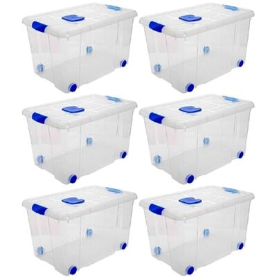 AC Pk de 6 Cajas de ordenión de plástico Transparente N.º 4. Contenedor para almenar Libros, Ropa, Mantas. Capidad 55 litros. Dimensiones Aprox.: 59 x 40,5 x 35,7 cm AC Pk de 6 Cajas de ordenión de plástico Transparente N.º 4. Contenedor para almenar Libros, Ropa, Mantas. Capidad 55 litros. Dimensiones Aprox.: 59 x 40,5 x 35,7 cm