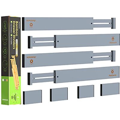 ANTOWIN Organizadores divisores de cajones de bambú, separador de cajones expandible, organizador ajustable de 17 a 22 pulgadas de largo con resorte para utensilios grandes, ropa, cajones de ANTOWIN Organizadores divisores de cajones de bambú, separador de cajones expandible, organizador ajustable de 17 a 22 pulgadas de largo con resorte para utensilios grandes, ropa, cajones de