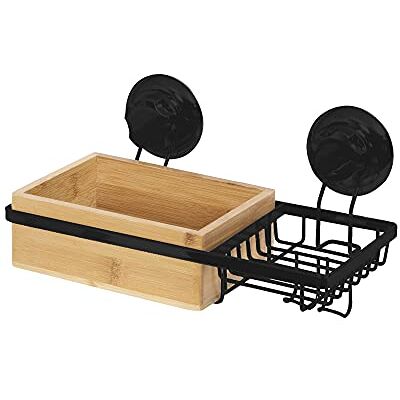 Compactor BESTLOCK SPA Estante con Porta jabón, Natural, Bambú y Hierro Negro Mate, Sin Taladros, Impermeable y Antióxido Compactor BESTLOCK SPA Estante con Porta jabón, Natural, Bambú y Hierro Negro Mate, Sin Taladros, Impermeable y Antióxido
