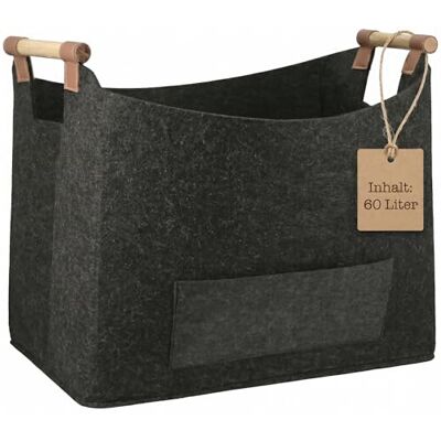 Gilde Cesta de madera para leña grande para chimenea, cesta de fieltro resistente, cesta para leña de chimenea, cesta de fieltro grande, color antracita, gris oscuro, 45 x 32 cm, altura 40 cm Gilde Cesta de madera para leña grande para chimenea, cesta de fieltro resistente, cesta para leña de chimenea, cesta de fieltro grande, color antracita, gris oscuro, 45 x 32 cm, altura 40 cm