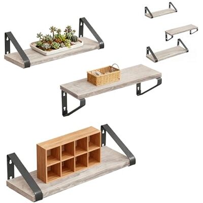 Relaxdays Set de 6 estanterías de Pared en Efecto Madera y Metal, 30/35/40 cm, Decorativas, Greige Relaxdays Set de 6 estanterías de Pared en Efecto Madera y Metal, 30/35/40 cm, Decorativas, Greige