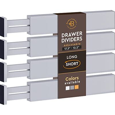 Bambüsi Separadores de cajones ajustables de bambú – Separadores grandes ampliables para cocina, aparador, dormitorio, cajón de bebé, baño y oficina, juego de 4 (2.6 de alto, 13-17.5 pulgadas, gris) Bambüsi Separadores de cajones ajustables de bambú – Separadores grandes ampliables para cocina, aparador, dormitorio, cajón de bebé, baño y oficina, juego de 4 (2.6 de alto, 13-17.5 pulgadas, gris)
