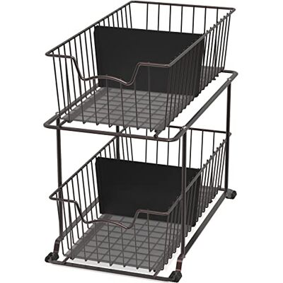 Simple Houseware Organizador de cajones con Cesta de Alambre para gabinete de 2 Niveles, marrón Simple Houseware Organizador de cajones con Cesta de Alambre para gabinete de 2 Niveles, marrón