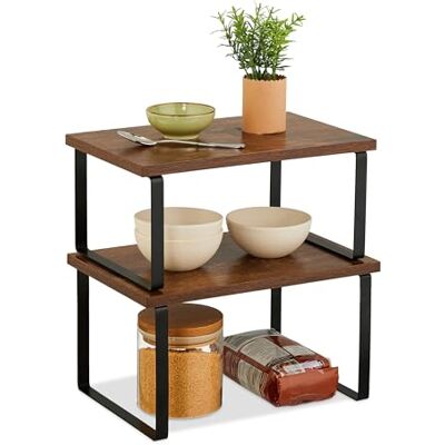 Relaxdays Estante Cocina, Estantería 2 Niveles, Organizador Encimera, Vajilla, Especias, Estilo Industrial, Marrón/Negro Relaxdays Estante Cocina, Estantería 2 Niveles, Organizador Encimera, Vajilla, Especias, Estilo Industrial, Marrón/Negro
