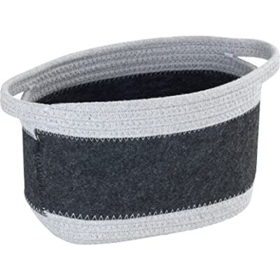 Wenko Cesta de fieltro Bea M, con dos asas blancas, fabricada con fieltro de poliéster reciclado de color gris oscuro y con mimbre blanco, 80 % poliéster / 20 % algodón, 5 litros, 24 x 16 x 16 cm Wenko Cesta de fieltro Bea M, con dos asas blancas, fabricada con fieltro de poliéster reciclado de color gris oscuro y con mimbre blanco, 80 % poliéster / 20 % algodón, 5 litros, 24 x 16 x 16 cm