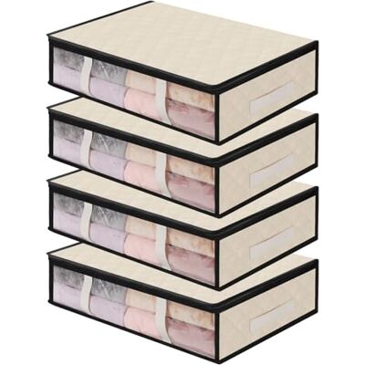 AiQInu Cajas Almacenaje Ropa, 4 Set Plegables Bajo Cama Bolsas para Guardar Ropa con Cremallera Ventana Transparente, Cama Organizador Armario para Ropa Mantas Edredones 60 x 45 x 15cm AiQInu Cajas Almacenaje Ropa, 4 Set Plegables Bajo Cama Bolsas para Guardar Ropa con Cremallera Ventana Transparente, Cama Organizador Armario para Ropa Mantas Edredones 60 x 45 x 15cm