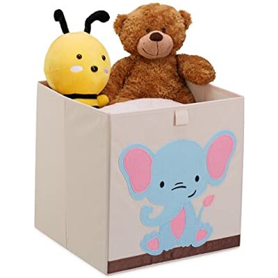 Relaxdays Caja Infantil Almacenar Juguetes Diseño Elefante, Cesta Plegable, para Cuarto Niños 33x33x33 cm, Beige/Azul Relaxdays Caja Infantil Almacenar Juguetes Diseño Elefante, Cesta Plegable, para Cuarto Niños 33x33x33 cm, Beige/Azul