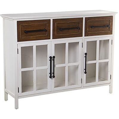 DRW Aparador con 3 Puertas y 3 cajones de Madera DM en Blanco y Natural 120x34x90cm DRW Aparador con 3 Puertas y 3 cajones de Madera DM en Blanco y Natural 120x34x90cm