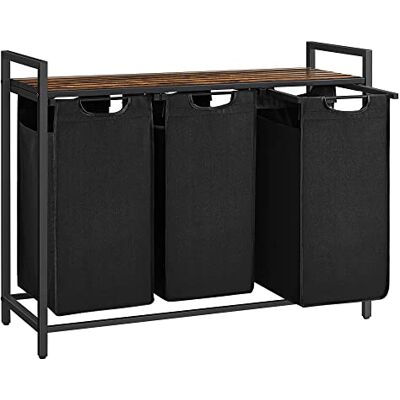 VASAGLE Cesto para Ropa Sucia, Cesta Colada, 3 Bolsas de Tela Oxford Extraíble y Desmontable, Estante, Marco Metálico, 3 x 40 L, 92,5 x 33 x 72 cm, Negro Tinta y Marrón Rústico BLH301B01 VASAGLE Cesto para Ropa Sucia, Cesta Colada, 3 Bolsas de Tela Oxford Extraíble y Desmontable, Estante, Marco Metálico, 3 x 40 L, 92,5 x 33 x 72 cm, Negro Tinta y Marrón Rústico BLH301B01