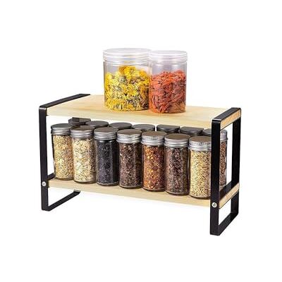 Avilia Estante multifuncional de apoyo de bambú con 2 estantes, 40 x 35 x 17,5 cm, negro y marrón, estantería para cocina, baño y oficina Avilia Estante multifuncional de apoyo de bambú con 2 estantes, 40 x 35 x 17,5 cm, negro y marrón, estantería para cocina, baño y oficina