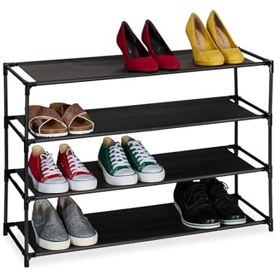 Relaxdays Zapatero 4 Baldas, Estantes Zapatos, Organizador Calzado Tela y Metal, 55x83x28 cm, Negro/Transparente Relaxdays Zapatero 4 Baldas, Estantes Zapatos, Organizador Calzado Tela y Metal, 55x83x28 cm, Negro/Transparente