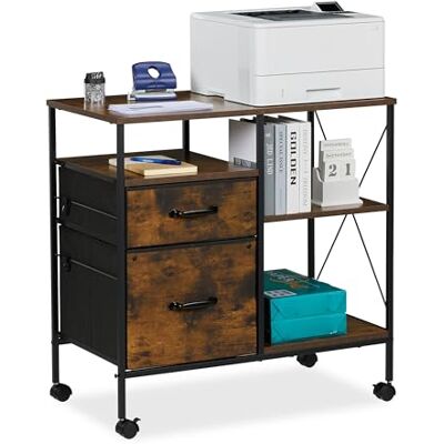 Relaxdays Mueble Impresora, Cajonera Oficina con Ruedas, 2 Cajones, Archivador Colgante, 75,5x76,5x40 cm, Marrón y Negro Relaxdays Mueble Impresora, Cajonera Oficina con Ruedas, 2 Cajones, Archivador Colgante, 75,5x76,5x40 cm, Marrón y Negro