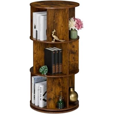 Relaxdays Estantería Giratoria, 15 Compartimentos, 104x50cm, Diseño Industrial, Estante Libros y DVDs, Librería, Natural, Tablero de Fibras, Acero Relaxdays Estantería Giratoria, 15 Compartimentos, 104x50cm, Diseño Industrial, Estante Libros y DVDs, Librería, Natural, Tablero de Fibras, Acero