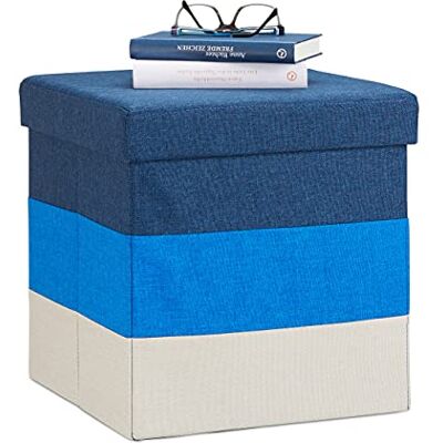 Relaxdays Baúl Almacenaje Pequeño y Plegable, Lino, Blanco-Azul, 38 x 38 x 38 cm Relaxdays Baúl Almacenaje Pequeño y Plegable, Lino, Blanco-Azul, 38 x 38 x 38 cm