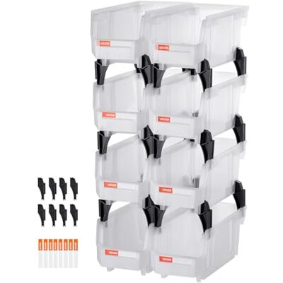 VEVOR Cajas Apilables de Almacenamiento, 276 x 140 x 130 mm, para Organizar y Almacenar, con Frente Abierto, para Armario, Garaje, Piezas Pequeñas, Suministros de Oficina, Transparentes, 8 uds VEVOR Cajas Apilables de Almacenamiento, 276 x 140 x 130 mm, para Organizar y Almacenar, con Frente Abierto, para Armario, Garaje, Piezas Pequeñas, Suministros de Oficina, Transparentes, 8 uds