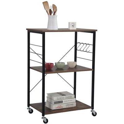 Relaxdays Carro , 3 estantes, 4 Ganchos, Estilo Industrial, Cocina y salón, HBT: 89 x 60 x 40 cm, Carro, Negro/marrón Relaxdays Carro , 3 estantes, 4 Ganchos, Estilo Industrial, Cocina y salón, HBT: 89 x 60 x 40 cm, Carro, Negro/marrón