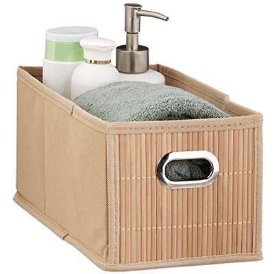 Relaxdays Cesto Almacenaje Bambú, Cesta Baño Rectangular, Cesta Angosta Estantería, 14 x 15 x 31 cm, Plegable, Natural Relaxdays Cesto Almacenaje Bambú, Cesta Baño Rectangular, Cesta Angosta Estantería, 14 x 15 x 31 cm, Plegable, Natural