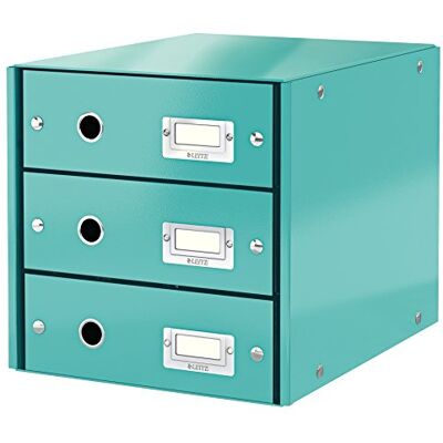 Caja de almacenamiento Leitz - 3 cajones - Azul hielo - A4 - Click & Store Caja de almacenamiento Leitz - 3 cajones - Azul hielo - A4 - Click & Store