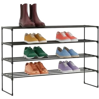 Relaxdays estantería para Zapatos, 4 Niveles, Montaje sin Herramientas, 72x117x30 cm, estantes metálicos, Negro Relaxdays estantería para Zapatos, 4 Niveles, Montaje sin Herramientas, 72x117x30 cm, estantes metálicos, Negro