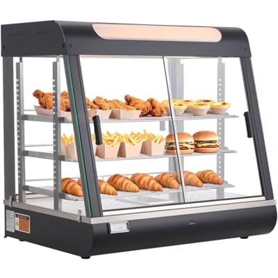 VEVOR Vitrina de Calor para Hostelería 3 Niveles 1200 W, Expositor Calentador de Alimentos 100 L con Luz LED, Estantes Extraíbles, 30 °C a 85 °C, para Tapas, Hamburguesas, Pizzas, Pan, Pollo Frito VEVOR Vitrina de Calor para Hostelería 3 Niveles 1200 W, Expositor Calentador de Alimentos 100 L con Luz LED, Estantes Extraíbles, 30 °C a 85 °C, para Tapas, Hamburguesas, Pizzas, Pan, Pollo Frito