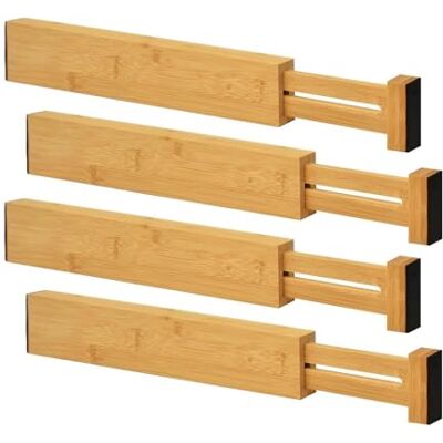 Wintem Juego de 4 divisores para cajones de bambú ajustables de 43 a 56 cm – Sistema con muelle telescópico sin herramientas para cocina, dormitorio, oficina, estructura resistente antideslizante Wintem Juego de 4 divisores para cajones de bambú ajustables de 43 a 56 cm – Sistema con muelle telescópico sin herramientas para cocina, dormitorio, oficina, estructura resistente antideslizante
